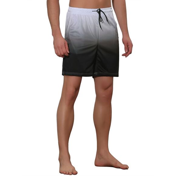 Men's Contrast Color Summer Beach Colorful Swimwear Shorts Black Gray - Picture 4 of 6